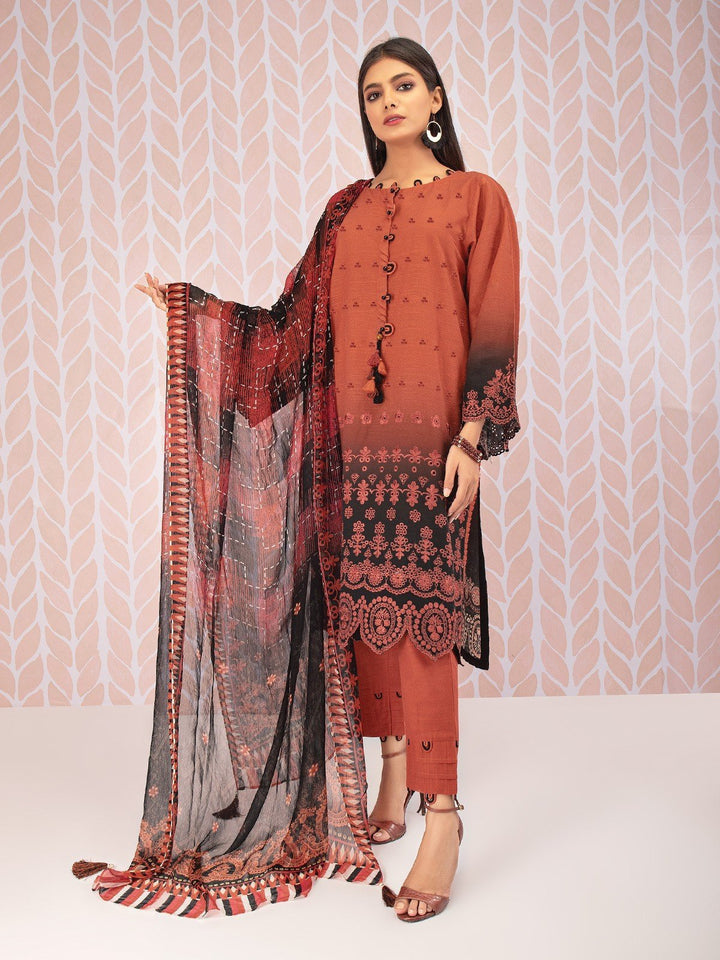 EWU21V8-21652 Unstitched Rust Embroidered Khaddar 3 Piece