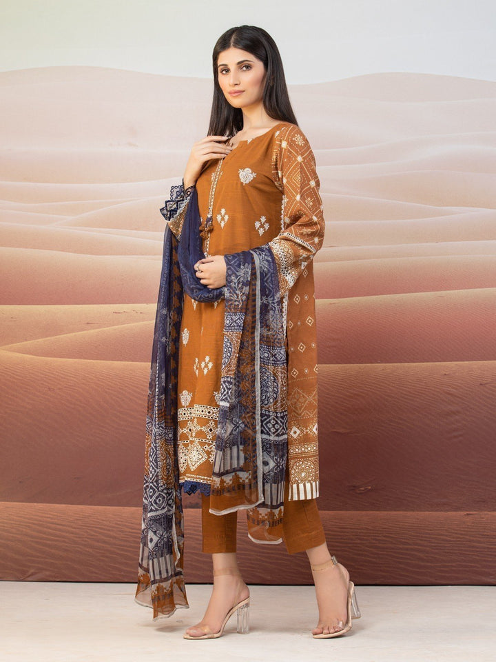 EWU22V12-25011 Unstitched Brown Embroidered Khaddar 3 Piece