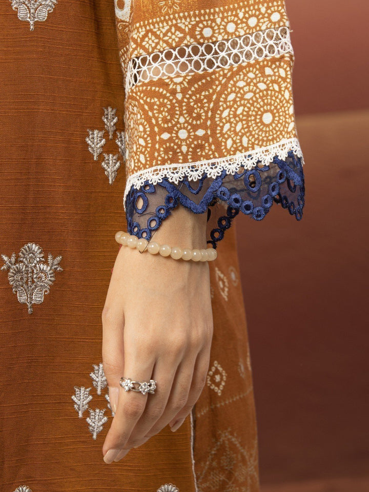 EWU22V12-25011 Unstitched Brown Embroidered Khaddar 3 Piece