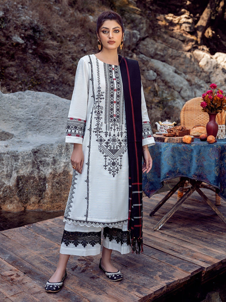 EWU22V10-25075 Unstitched Off White Embroidered Crepe 3 Piece