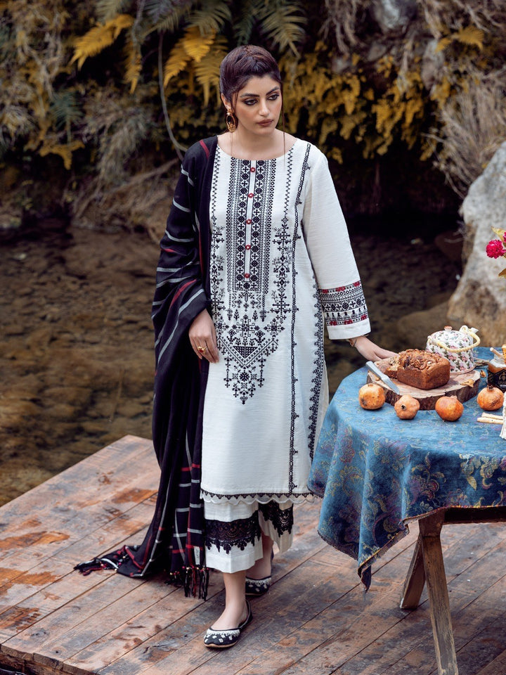 EWU22V10-25075 Unstitched Off White Embroidered Crepe 3 Piece