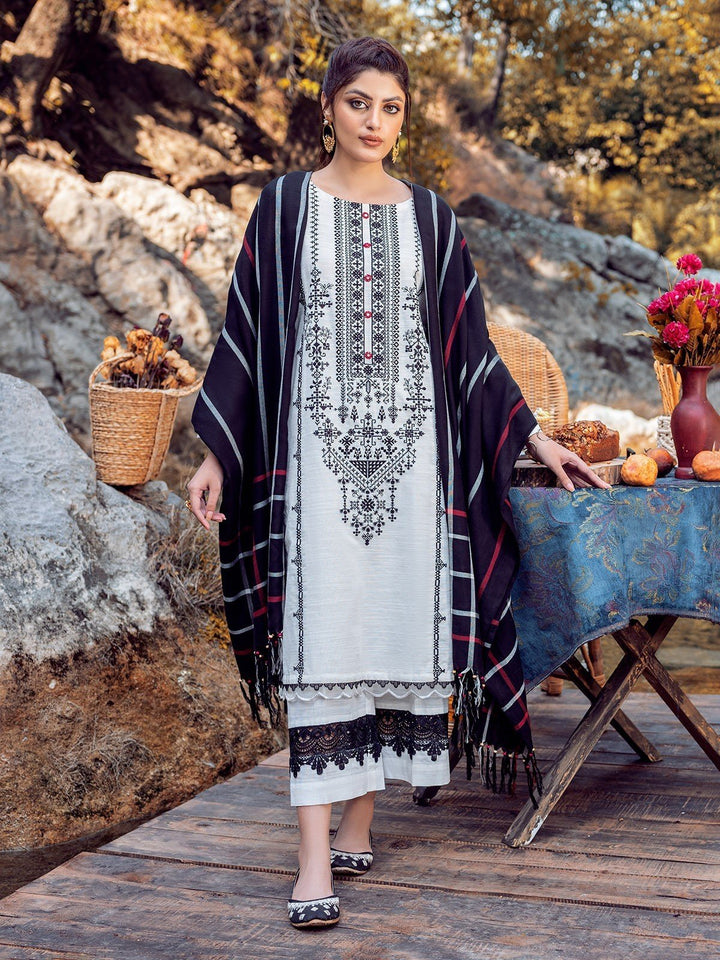 EWU22V10-25075 Unstitched Off White Embroidered Crepe 3 Piece