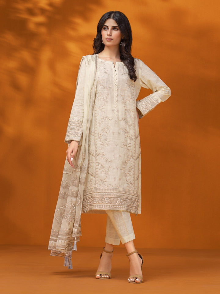 EWU22V17-26491 Unstitched Cream Embroidered Crosshatch 3 Piece