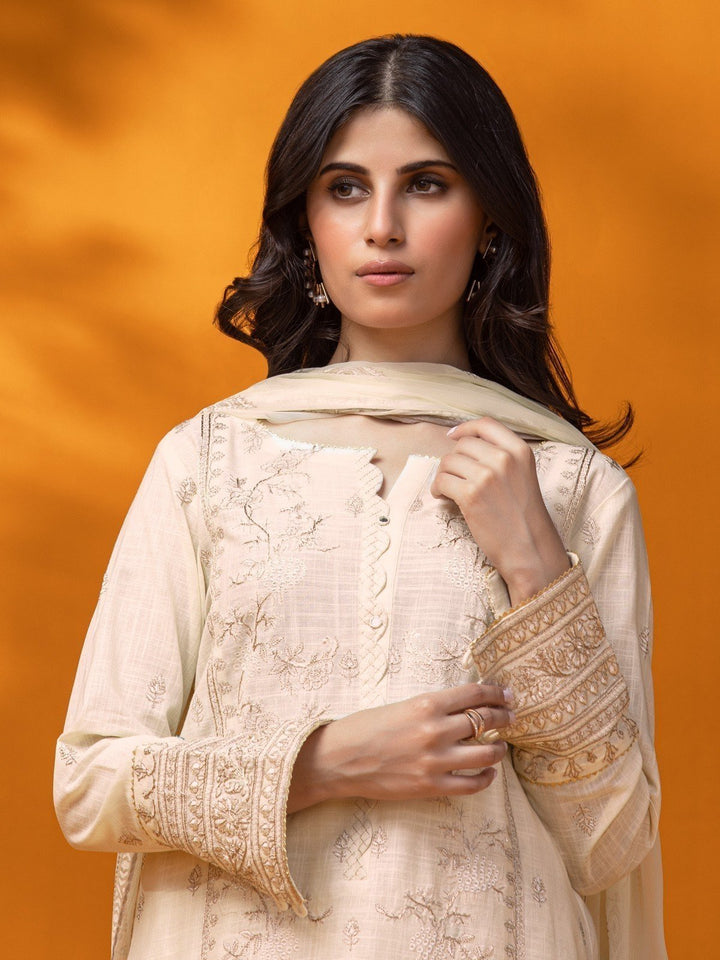 EWU22V17-26491 Unstitched Cream Embroidered Crosshatch 3 Piece