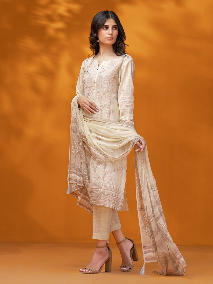EWU22V17-26491 Unstitched Cream Embroidered Crosshatch 3 Piece