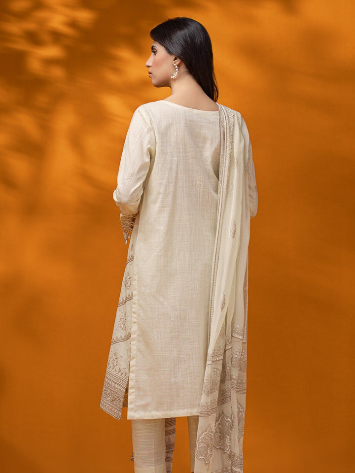 EWU22V17-26491 Unstitched Cream Embroidered Crosshatch 3 Piece