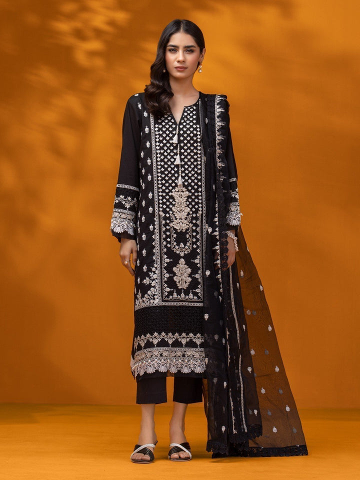 EWU23V7-26626 Unstitched Black Embroidered Dobby 3 Piece
