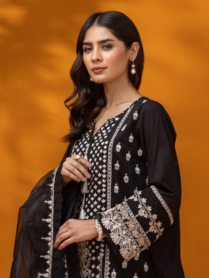 EWU23V7-26626 Unstitched Black Embroidered Dobby 3 Piece