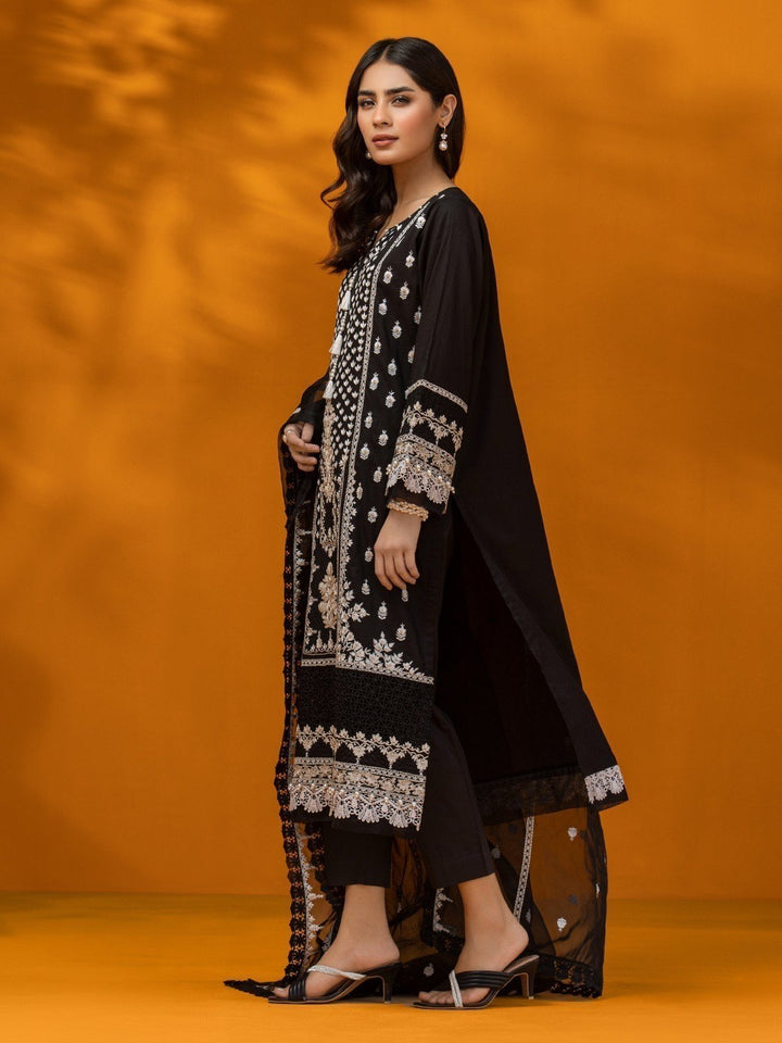 EWU23V7-26626 Unstitched Black Embroidered Dobby 3 Piece