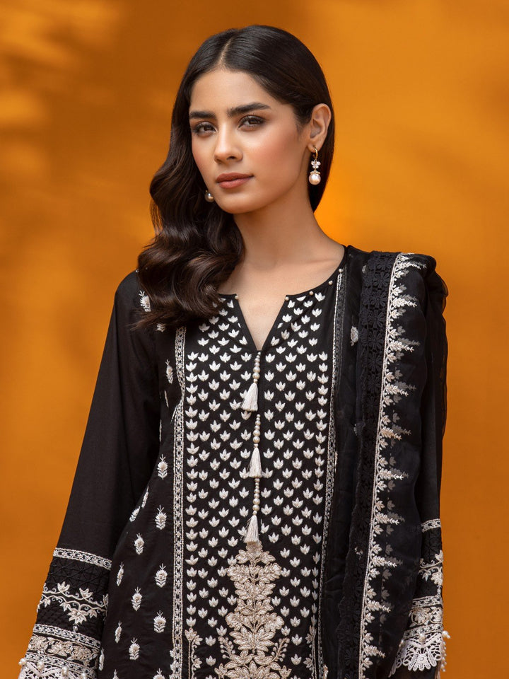 EWU23V7-26626 Unstitched Black Embroidered Dobby 3 Piece