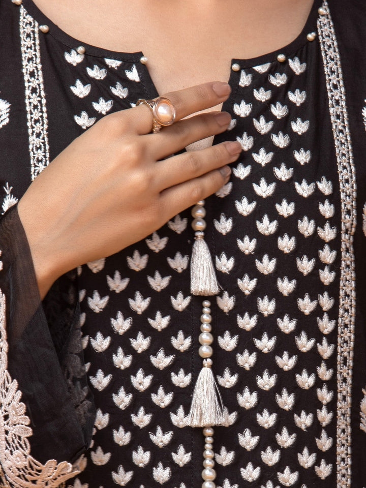 EWU23V7-26626 Unstitched Black Embroidered Dobby 3 Piece