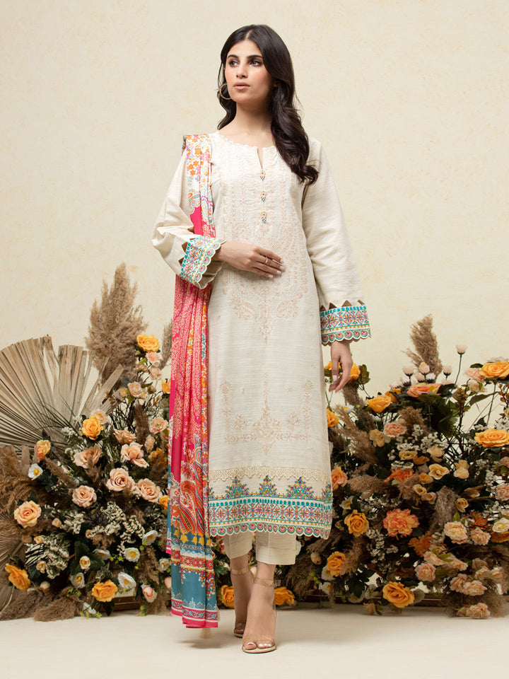 EWU24V6-26663-3P Unstitched Cream Embroidered Chanderi 3 Piece