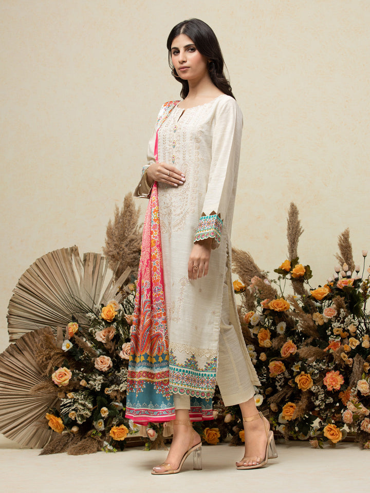EWU24V6-26663-3P Unstitched Cream Embroidered Chanderi 3 Piece