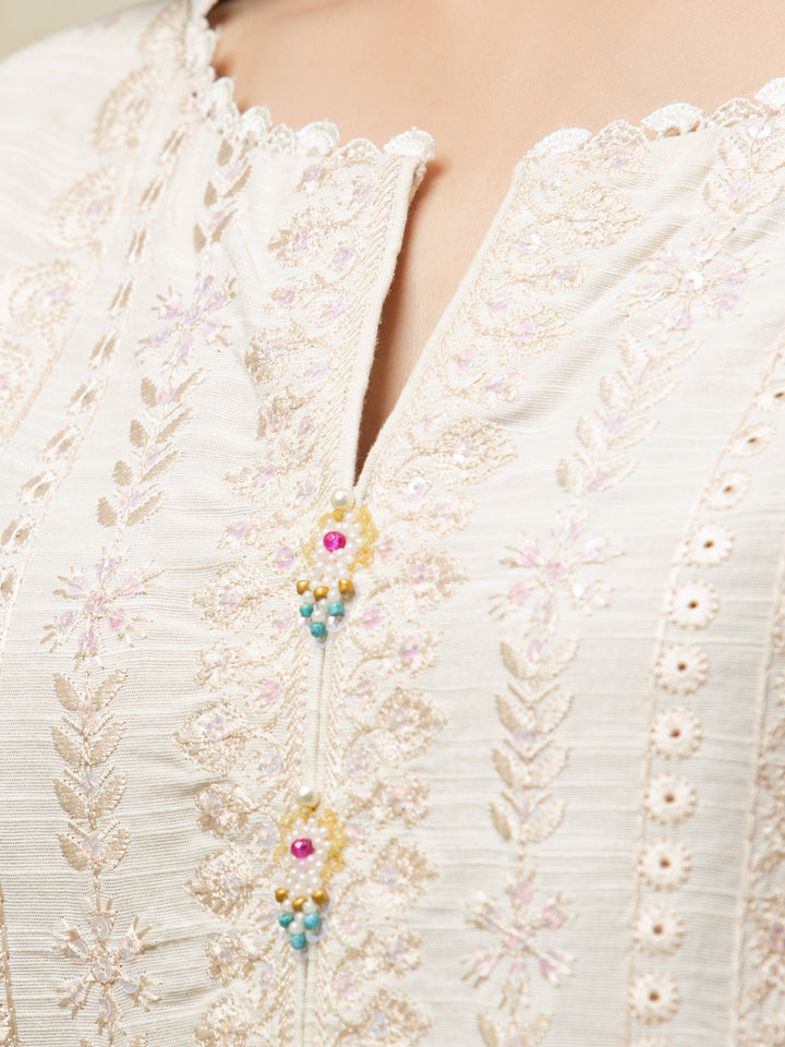 EWU24V6-26663-3P Unstitched Cream Embroidered Chanderi 3 Piece