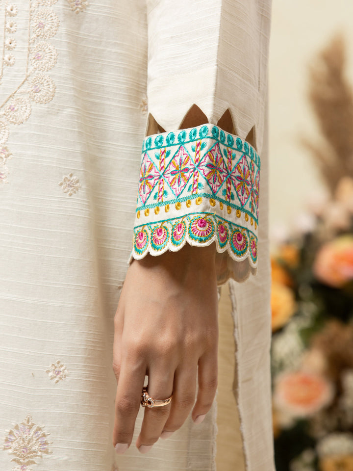 EWU24V6-26663-3P Unstitched Cream Embroidered Chanderi 3 Piece