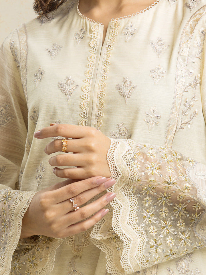 EWU24V6-28737-3P Unstitched Cream Embroidered Chanderi 3 Piece