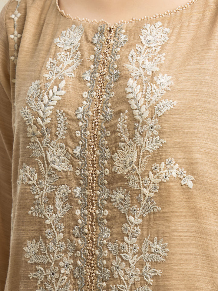 EWU24V6-28755-3P Unstitched Beige Embroidered Chanderi 3 Piece