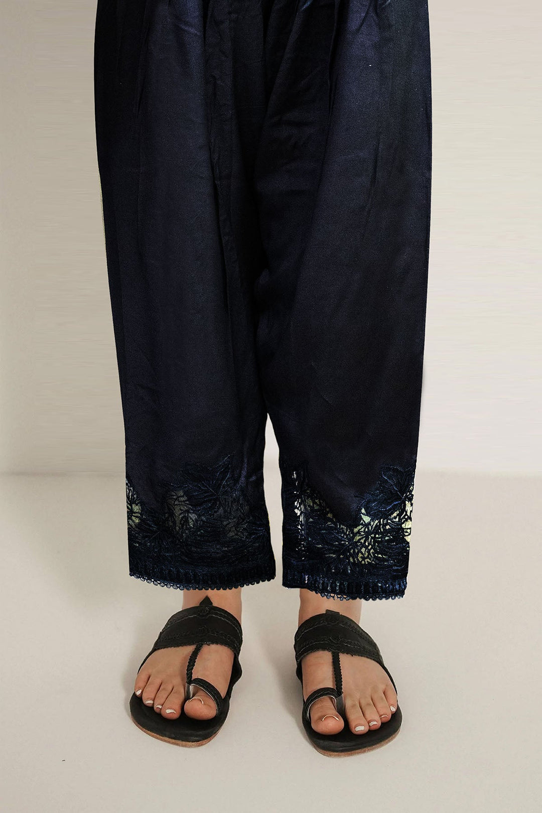 3162-JADE EMBROIDERED SILK TROUSER STITCHED