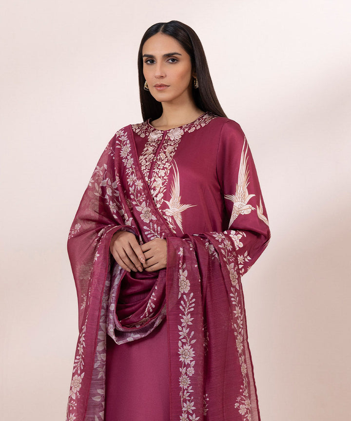 3 Piece - Embroidered Silk Suit