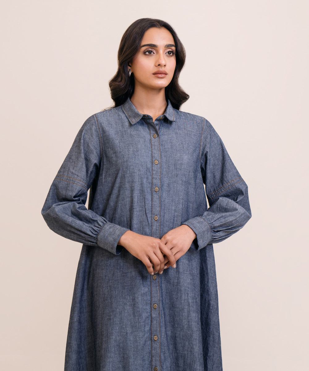 Flared Chambray Shirt