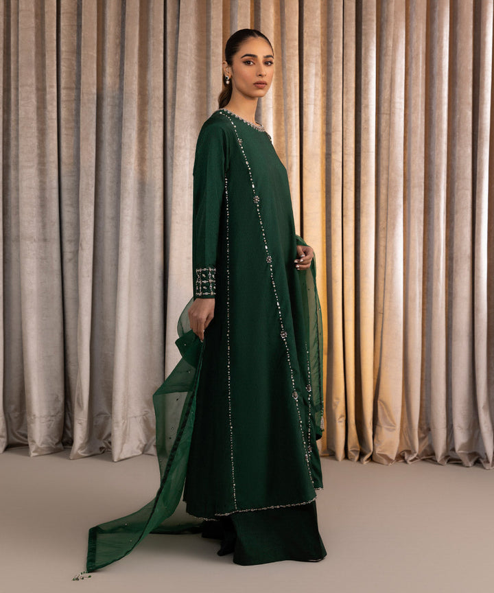 3 Piece - Embellished Raw Silk Suit