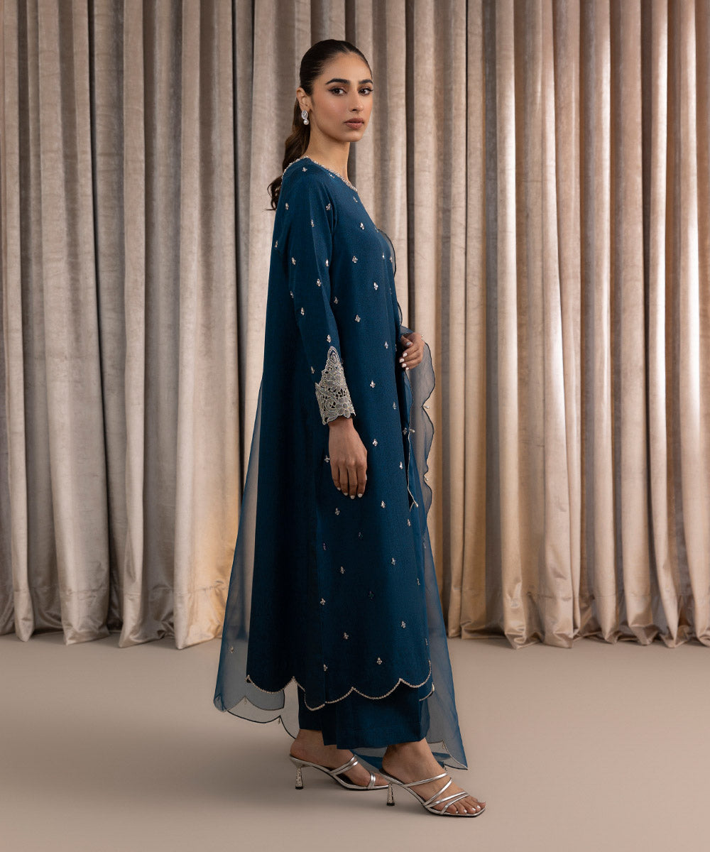 3 Piece - Embellished Raw Silk Suit