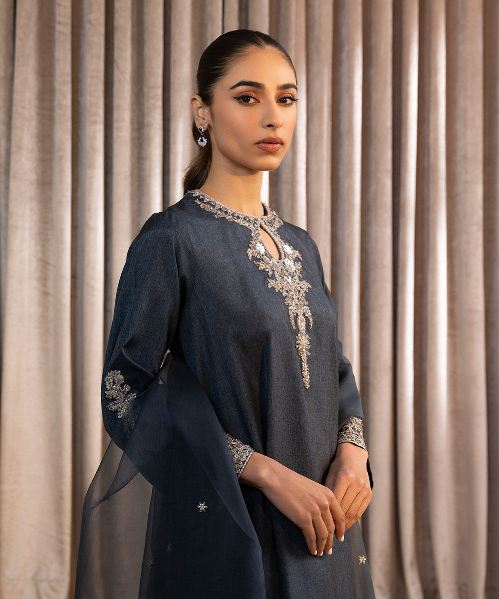 3 Piece - Embellished Raw Silk Suit