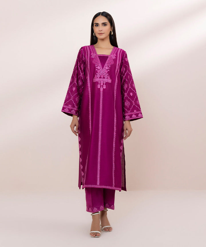 2 Piece - Embroidered Cotton Net Suit