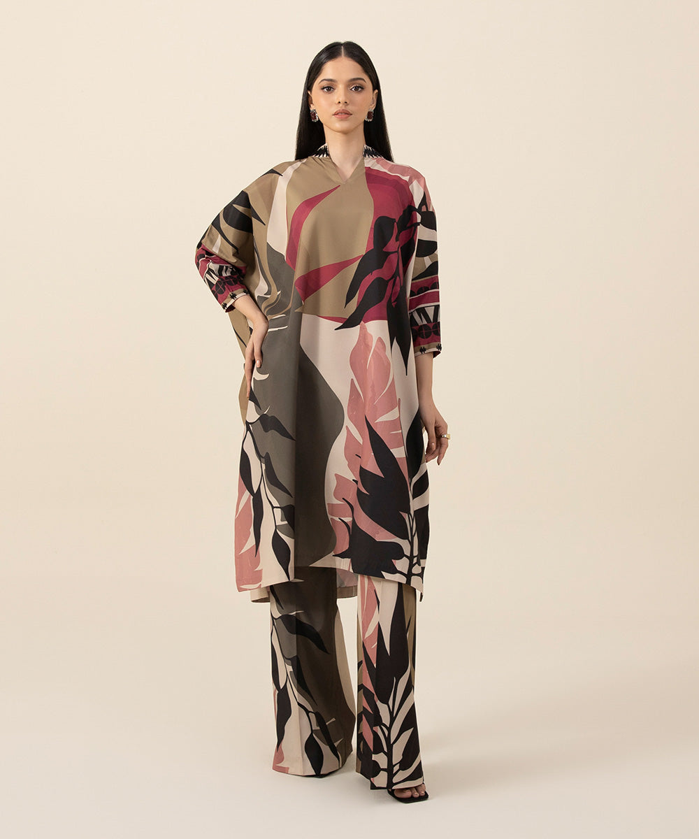 2 Piece - Printed Silk Suit