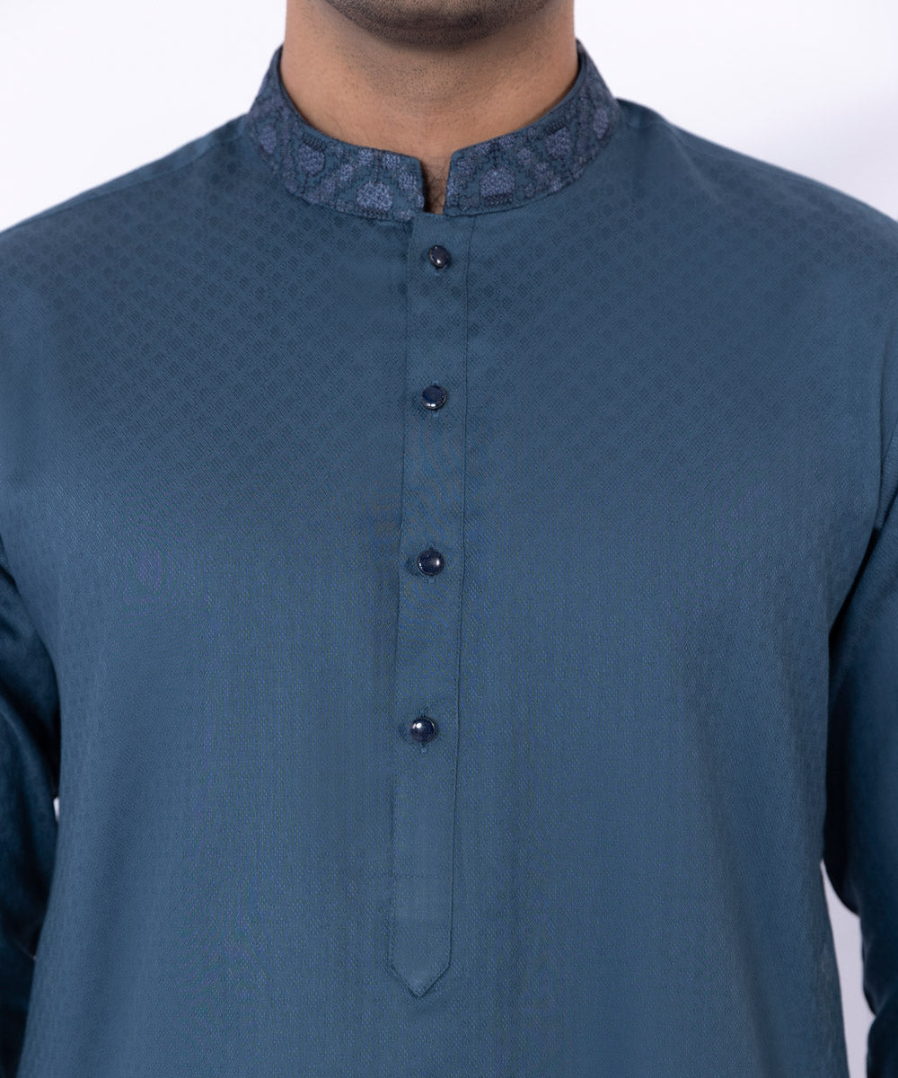 Embroidered Cotton Jacquard Kurta