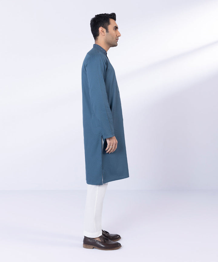 Embroidered Cotton Jacquard Kurta