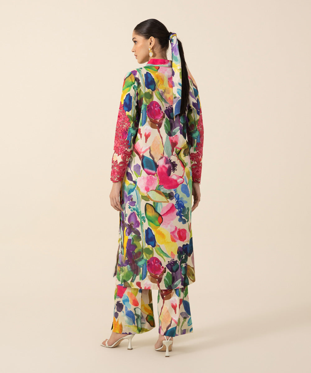 2 Piece - Embroidered Silk Suit