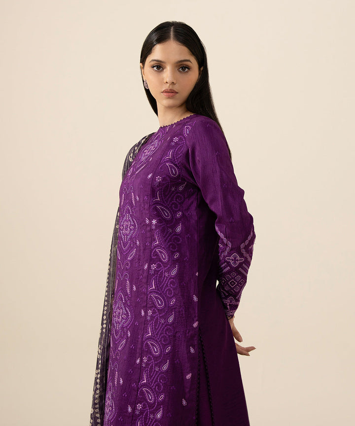 3 Piece - Embroidered Raw Silk Suit