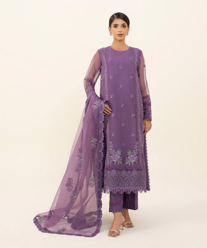 3 Piece - Embroidered Organza Suit