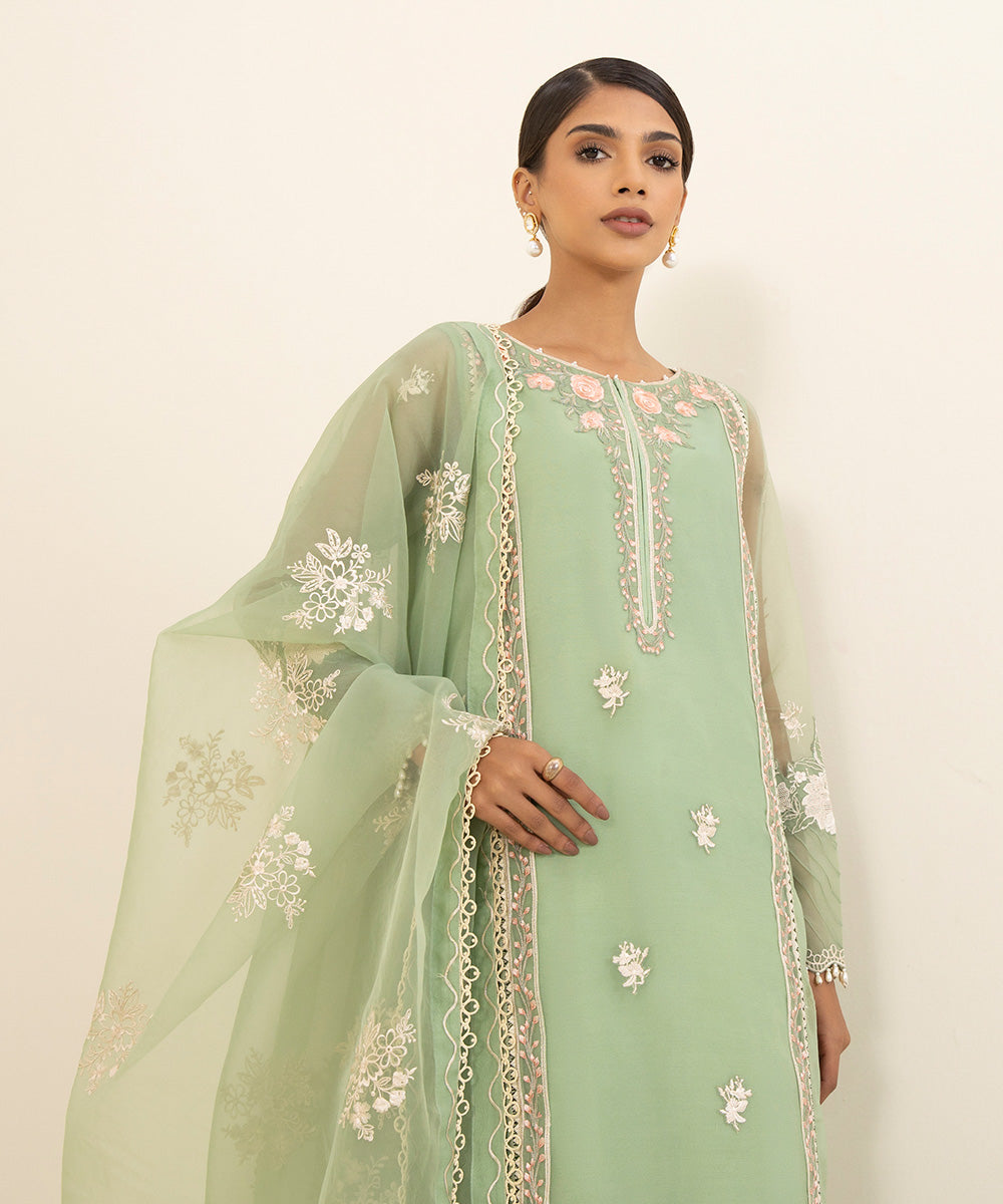 3 Piece - Embroidered Organza Suit