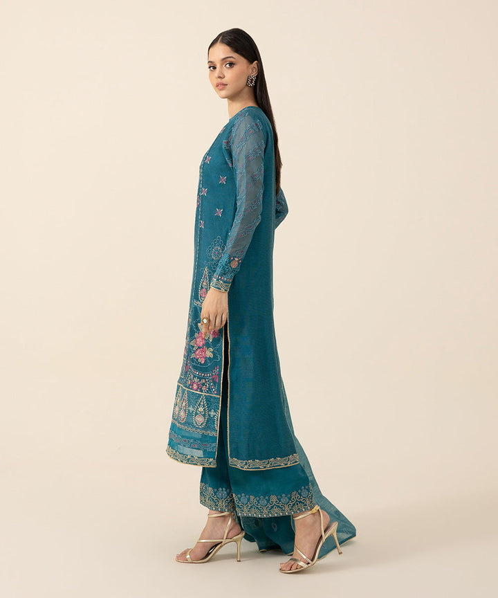 3 Piece - Embroidered Khaddi Net Suit