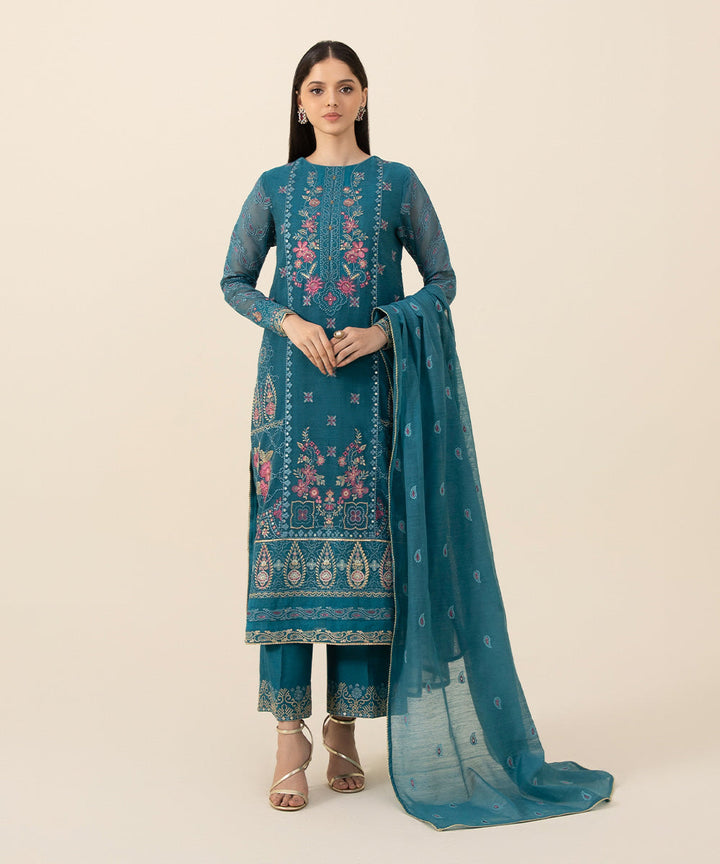 3 Piece - Embroidered Khaddi Net Suit