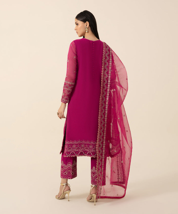 3 Piece - Embroidered Khaddi Net Suit