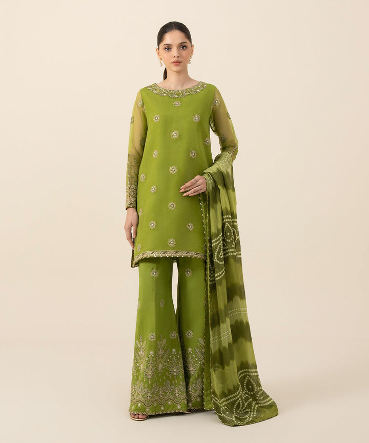 3 Piece - Embroidered Organza Suit