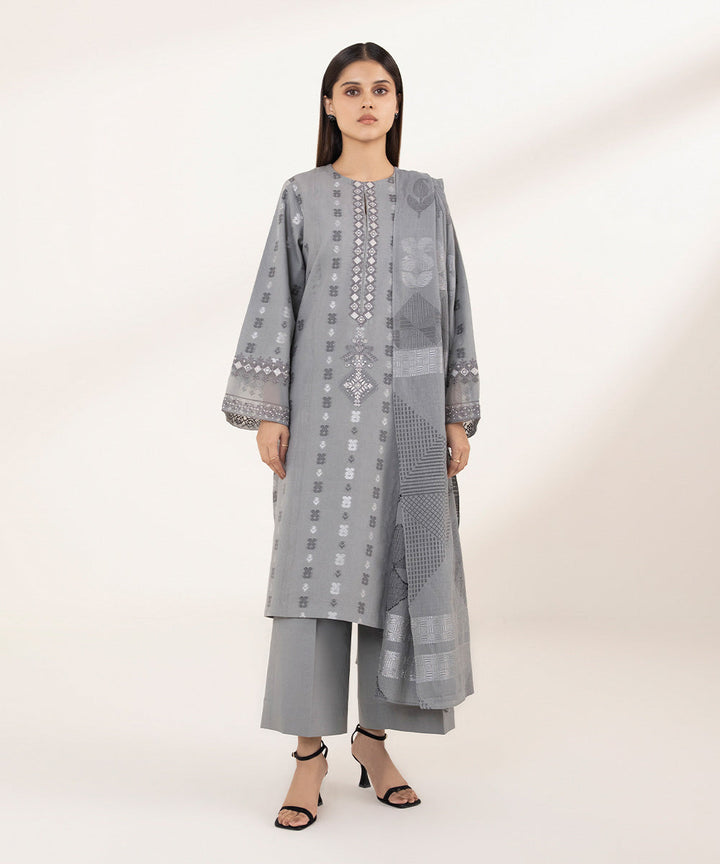 3 Piece - Embroidered Jacquard Suit