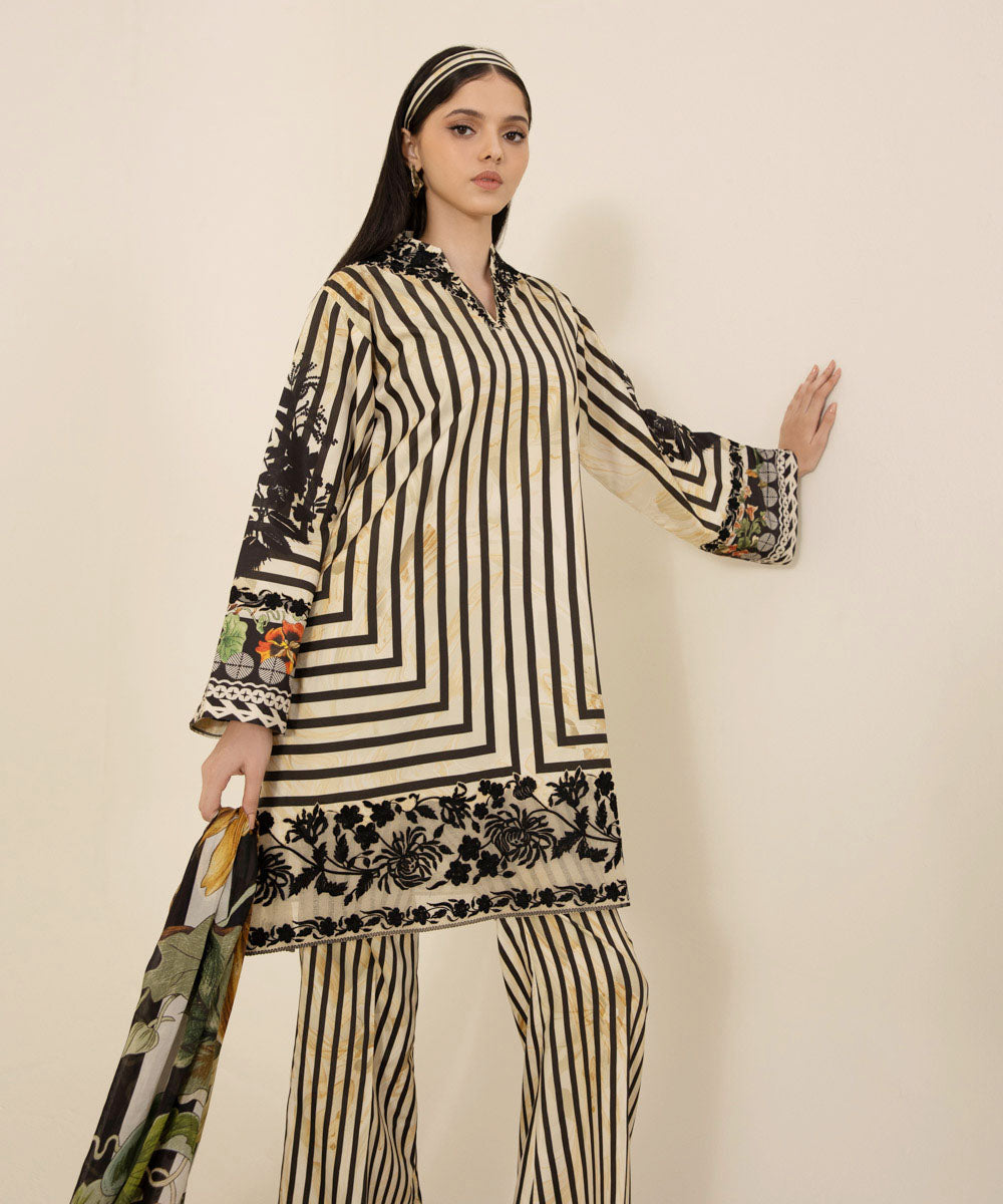 3 Piece -  Embroidered Silk Suit