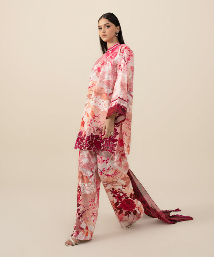 3 Piece -  Embroidered Silk Suit