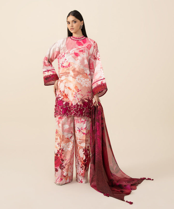 3 Piece -  Embroidered Silk Suit