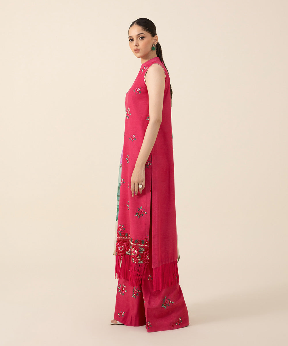 3 Piece - Embroidered Raw Silk Suit