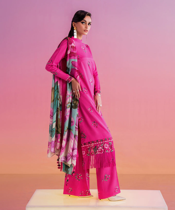 3 Piece - Embroidered Raw Silk Suit