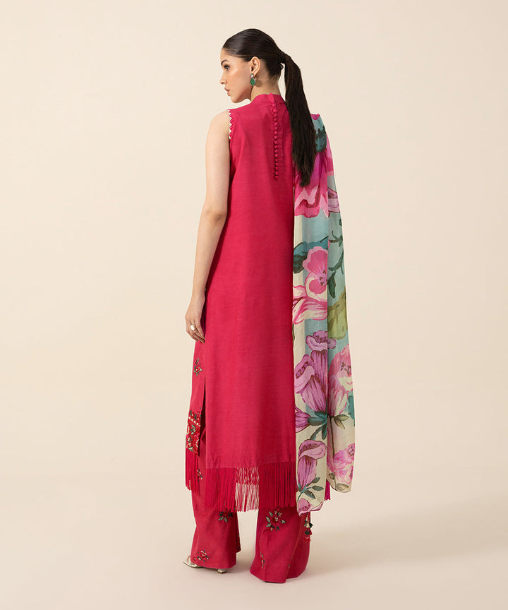 3 Piece - Embroidered Raw Silk Suit