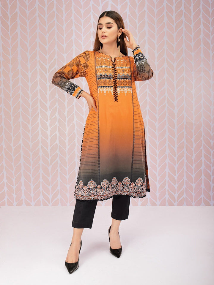 EWU21V8-21732 Unstitched Orange Embroidered Cotton 1 Piece