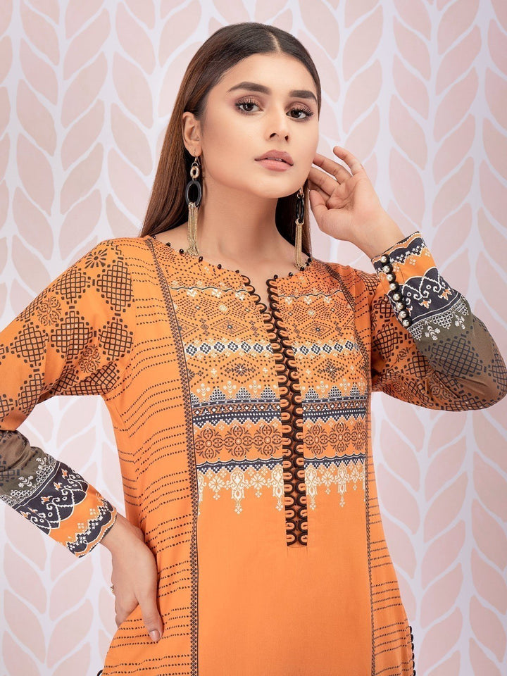 EWU21V8-21732 Unstitched Orange Embroidered Cotton 1 Piece