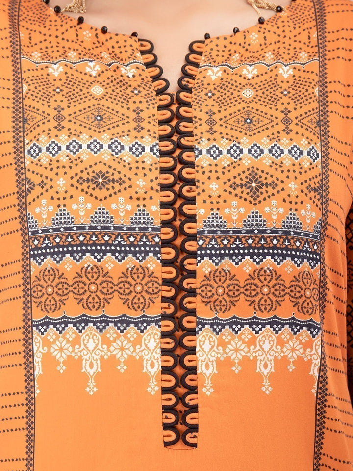 EWU21V8-21732 Unstitched Orange Embroidered Cotton 1 Piece