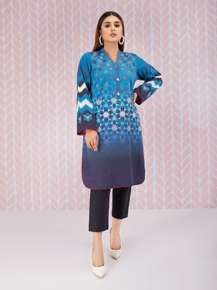 EWU21V8-21733 Unstitched Blue Embroidered Cotton 1 Piece